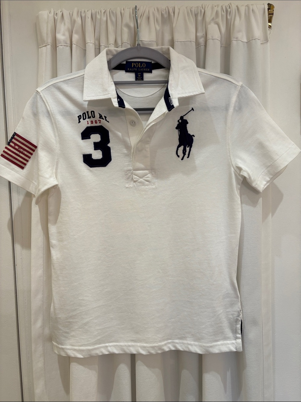 Polo by Ralph Lauren White Polo with Navy Embroidery and Flag Patch